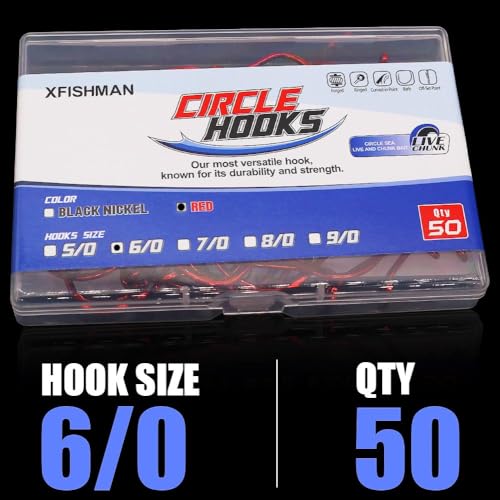 XFISHMAN Circle-Hooks-Fishing-Equipment-Octopus-Hooks-Saltwater-50 Pack #1 –12/0 - color: Red, size: 6/0 50-Pack