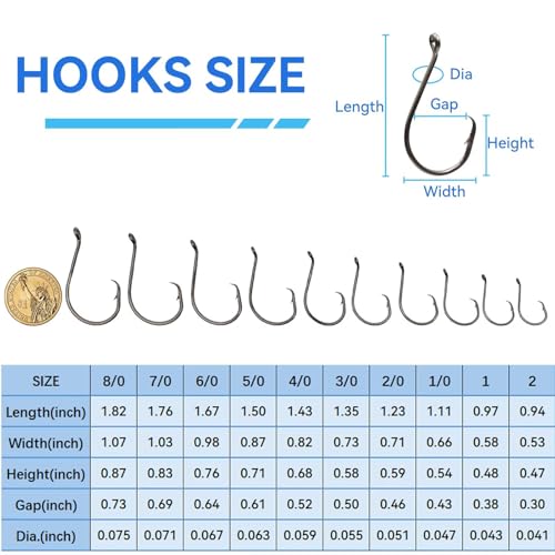 50Pcs Circle Hooks with Fishing Hook Remover, Super Sharp and Offset Catfish Octopus Circle Hooks for Saltwater and Freshwater, Nickel Coated High Carbon Steel, Sizes #1-8/0 - color: Black Nickel, size: 4/0