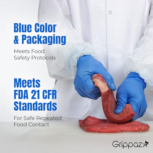 PIP Grippaz Food Plus 8 Mil Nitrile 12" Disposable Gloves 48-Pack, Fish Scale Grip, Enhanced Fatty Food Handling, Blue, 2X-Large (67-308/XXL) - size: XX-Large