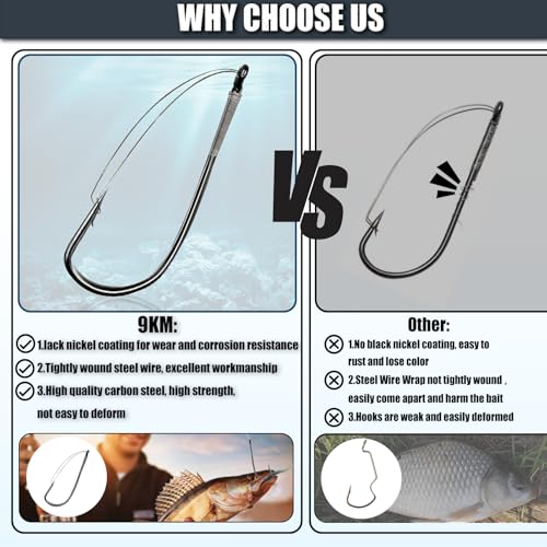 9KM DWLIFE Weedless Wacky Rig Hooks 30PCS Bass Hooks Super Strong Wacky Worm with Wire Guard for Neko Rig - size: 3/0#