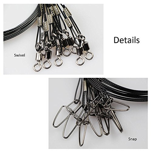 20pcs Fishing Wire Leaders Heavy Duty Fishing Stainless Steel Wire Leaders 150LB High Strength Fishing Leaders with Swivels and Snaps Black/Red/Green - color: Black/Green Leader