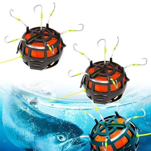 Reverse Bottom Bait Cage Fishing Hook, 360° Floating Bait Cage Fishing Hook, 6-Hooks Carp Feeder Rig, Spring Baits Cages Trap Fishings Hooks, Freshwater Saltwater for Carp, Catfish, Tilapia(2PCS,No. 1 - color: 2pcs, size: No. 10