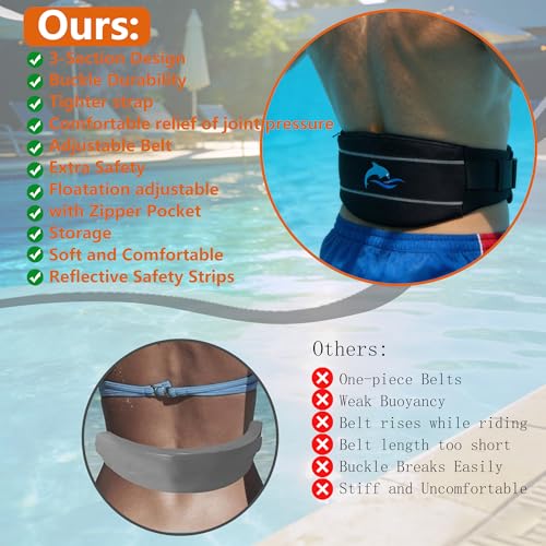 SIXRARI Adult Flotation Swim Belt, Adjustable 3-Section Buoyancy Belt with Reflective Strips for Water Aerobics, Aqua Jogging, Pool Exercise, Swimming Training & Low-Impact Workout - size: Large