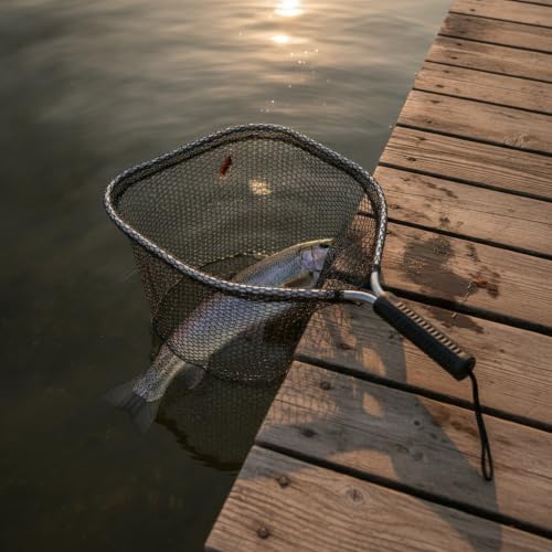 Rubber Mesh Landing Net Head Replacement, Aluminum Alloy Frame for Freshwater Fishing, Smooth Hook Release - size: 15.75 x 11.02 x 11.81"