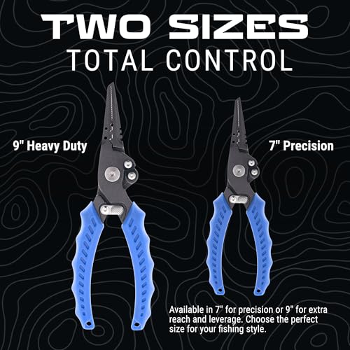 Reaction Tackle Fishing Pliers, Stainless Steel Saltwater Pliers with Braid Cutter, Hook Remover and Crimper, PTFE Coated Coated with Sheath and Lanyard - size: 7" Straight