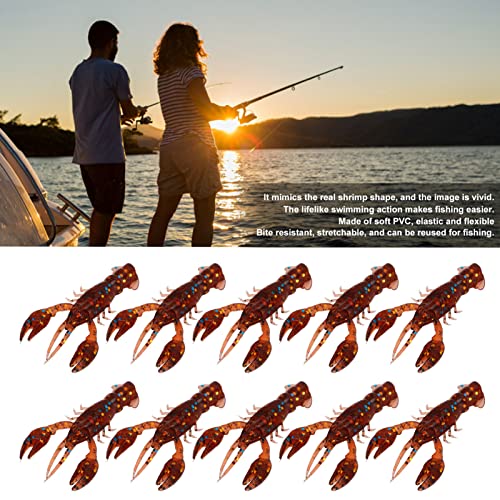 10PC Soft Fishing Lure Crawdad Bait Creature Baits Fishing Lure Set Bass Fishing Lures Soft Plastic Fishing Lures PVC Shrimp Artificial Soft Lure Baits Crawfish Bait Shrimp - color: Dark Brown