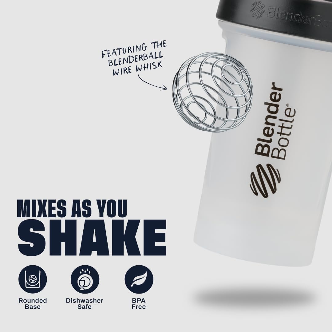 BlenderBottle Classic V2 Shaker Bottle Perfect for Protein Shakes and Pre Workout, 28-Ounce, Clear/Black