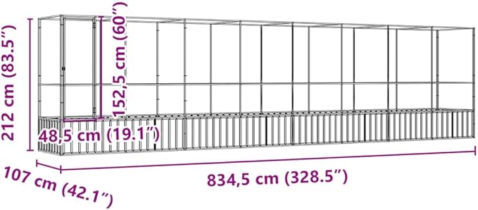 Large Bird Aviary with Extension, Outdoor Galvanized Steel Bird Cage, Galvanized Steel Outdoor Bird Aviary, Mesh Fence Bird House for Small Animals, 328.5"x42.1"x83.5"
