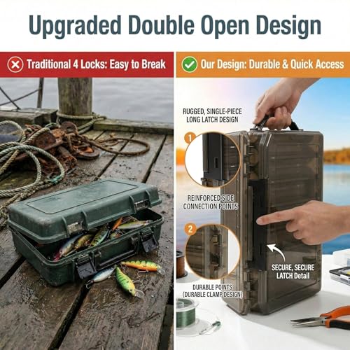 Fishing Tackle Boxes Lure Organizer: 2 Packs Hard Bait Storage Box - Double Sided Fishing Lure Case with 14 Compartments Container (Grey, L) - color: Grey