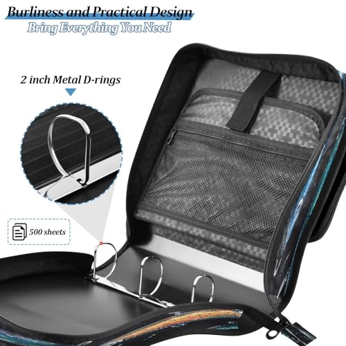 Fish Lure Vintage Funny 3 Ring Zipper Binder with Strap 1.5 inch 500 Sheet Capacity File Folder Storage Organizer