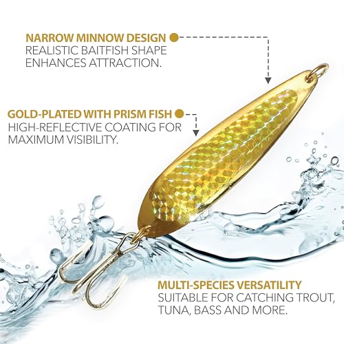 Crocodile Spoons 1oz, 6 Pcs Gold with Treble Hooks, for Saltwater & Freshwater Casting, Includes Durable Gold Finish, Ideal for Halibut, Barracuda, Tuna & More