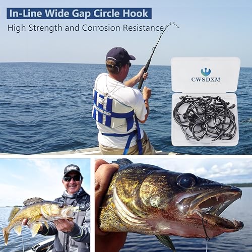 Circle Hooks Saltwater in-Line Wide Gap Fishing Hooks for Catfish 4X Strong High Carbon Steel Mustad Hooks for Tuna, Carp, Catfish,【1,1/0,2/0,3/0,4/0,5/0,6/0】-20pcs,【8/0】-12pcs,【10/0】-8pcs - size: 3/0-20pcs