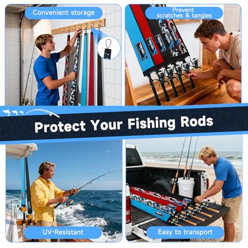 Neoprene Fishing Rod Sleeves for Casting, Spinning, Trolling Pole - Protective Cover Rod Sock with Hanging Loop & Lanyard- Floating, Puncture Resistant, Lightproof - size: 58", style: 10 Pcs