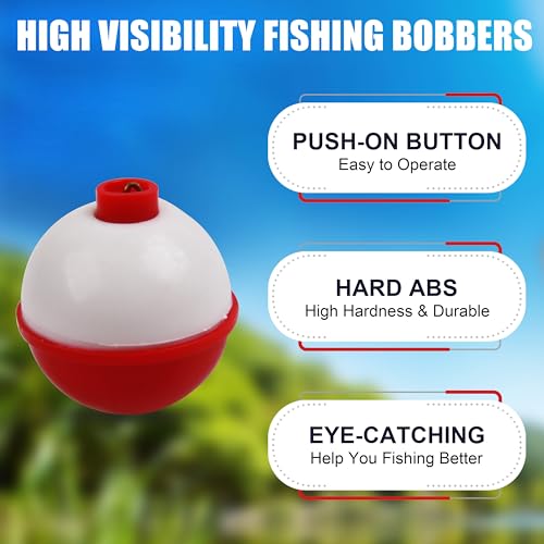 SILANON Fishing Bobbers Set Hard ABS Fishing Floats Bulk Snap on Round Bobbers for Fishing Push Button Fishing Bobbers Floats Assortment Red and White Buoy Floats 0.5-2.5inch - size: 1inch-25pcs