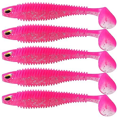 MAFIMOEA 40/30/25Pcs Paddle Tail Swim Baits Lures Fishing Soft Plastic Lure Kit for Bass Trout Walleye Crappie 6.5cm 7.5cm 10.5cm - color: Pink, size: 3.15IN/8CM - 30PCS
