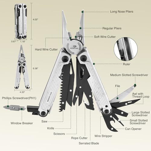 MOSSY OAK 20-in-1 Multitool Pliers with Window Breaker, Stainless Steel | Includes sheath for easy carry, ideal for camping, hiking, survival, emergencies, and EDC use - style: 20-in-1 Self-Locking Pliers