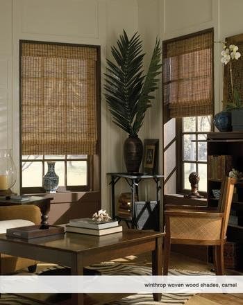 Cordless Woven Wood Roman Shades, 63W x 72H, Ashbury Camel, Sizes 20-72 Wide
