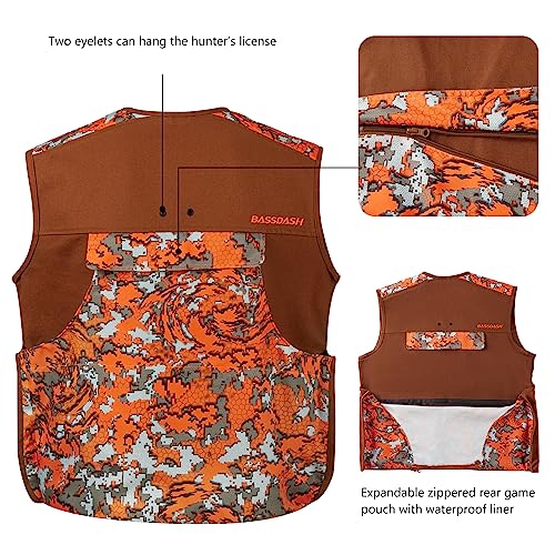 BASSDASH Upland Game Field Water-Resistant Bird Hunting Vest with Multi Pockets Men Women FV11 - color: Brown/Flame Camo, size: X-Large