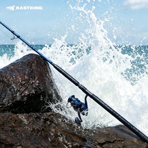 KastKing Kapstan Saltwater Spinning Rod, Boat & Surf Fishing Rod, Lightweight S-Curve Graphite Blanks, Stainless-Steel Double-Foot Guides, Aluminum/Graphite Locking Reel Seat, 2-Piece PTS Rod - style: Spin-9'0"-m-mf
