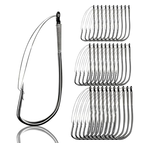 9KM DWLIFE Weedless Wacky Rig Hooks 30PCS Bass Hooks Super Strong Wacky Worm with Wire Guard for Neko Rig - size: 3/0#