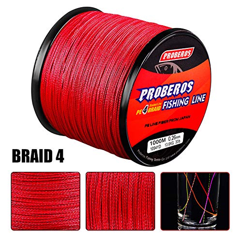 Braided Fishing Line 4 Strands Stronger Multifilament PE Braid Wire for Saltwater 6LB-100LB 110yards 328yards 547yards Super Strong Superline - color: Red, size: 547Yds/25LB