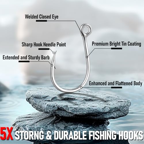 Alwonder 10-Pack Inline Hooks 5X Strong Single Replacement Hook for Hard Baits, High Carbon Steel Heavy Duty Welded Eye Fishing Hooks, Jigging Hook for Freshwater Saltwater Trolling Fishing Tackle - size: #3/0