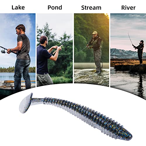 Paddle Tail Swimbaits 100/80/50PCS, 5/4/3/2 inch Soft Fishing Lures Bulk Pack – Durable Lifelike Action Lures for Bass, Trout, Crappie – Freshwater & Saltwater Fishing Gifts - color: Silver Blue, size: 3in, 100pcs