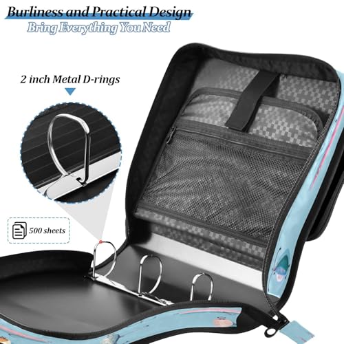Fishing Lures Blue Cute 3 Ring Zipper Binder with Strap 1.5 inch 500 Sheet Capacity File Folder Storage Organizer