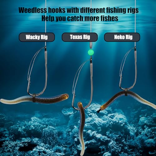 9KM DWLIFE Weedless Wacky Rig Hooks 30PCS Bass Hooks Super Strong Wacky Worm with Wire Guard for Neko Rig - size: 3/0#