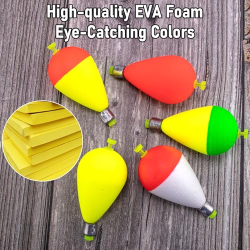 Dr.Fish 5 Pack Weighted Fishing Bobbers Snap-on Spring Bobbers Push Button Floats EVA Foam Pear Shape Bass Freshwater Fishing for Crappie Panfish Bluegill Trout - color: Red, size: 2.5"(3/4oz)
