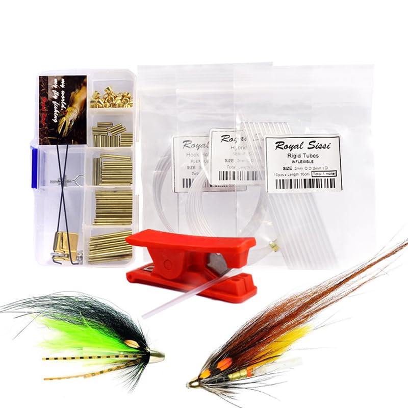Tube Fly Tying Kit 80PCS Combo Fly Tubing Tools Set Fly Tube Adapter & Cutter with Brass Tube Cone Beads Fly Tying Materials