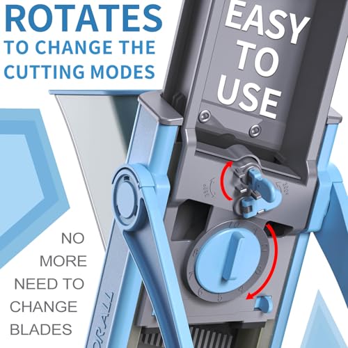 ONCE FOR ALL Upgrade Safe Mandoline Slicer Plus, Biger Size, Adjustable Vegetable Food Chopper Potato Fries Cutter, Detachable Blade, Kitchen Chopping Artifact, Gift (SkyBlue)