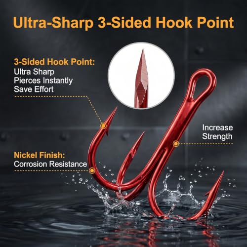 100pcs Fishing Hook Treble Hooks High Carbon Treble Hooks Super Sharp Solid Size 2 4 6 8 10 12 Triple Barbed Steel Fish Hook - color: Red, size: 8#-100pcs