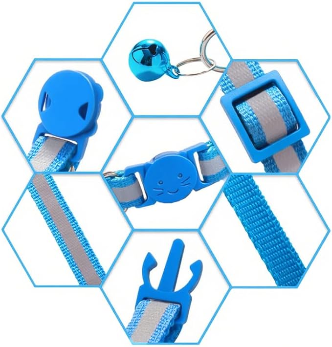 3 Pack Reflective and Breakaway Cat Collars with Bells，Adjustable Kitten Collars from 7.5 to 12.5 Inches, Ideal of Kitten Collar, Suitable for Girls and Boys (Sky Blue)