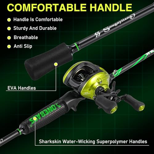 One Bass Fishing Rod Reel Combos, Spinning & Casting Combo, Graphite 2Pc Blanks, Stainless-Steel Guides, Super Polymer Handle - color: Casting Combo-Right Handed, size: 7'0"