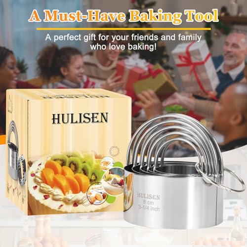 HULISEN Biscuit Cutter Set (5 Pieces/Set), Round Cookies Cutter with Handle, Professional Baking Dough Tools, Gift Package