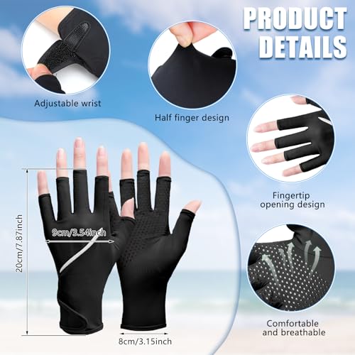 Loopeer 2 Pair Women Sunblock Fingerless Gloves UV Sun Protection UPF 50+ Non Slip Touchscreen Gloves for Summer Driving Manicures - color: Gray, Black
