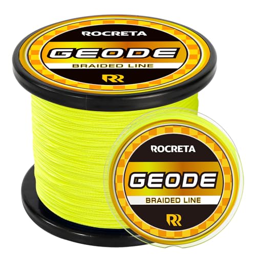 Geode Braided Fishing Line, Super Strong Power Braid Lines for Saltwater and Freshwater Fish 8-50lb, 150yds/300yds/500yds/1000yds - color: Hi Vis Yellow, size: 15LB(500YDS)
