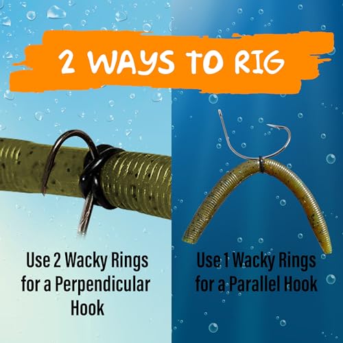 Reaction Tackle Wacky Rig Tool and O-Rings for Soft Plastic Worms, Bass Fishing Wacky Rig and Neko Rig Stick Bait Setup for Largemouth and Smallmouth - color: Gold Tool plus 125 O-rings +10 hooks