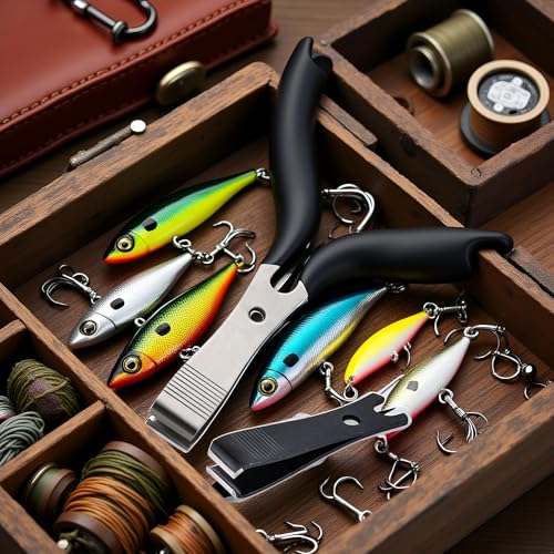 2Pcs Black Silver Fishing Line Cutter Nipper with Hook Eye Cleaner Pin Stainless Steel Fishing Line Scissors Cutting Tool Fishing Line Cutter Nipper with Hook Multi Functional Accessories（51*11.5mm)