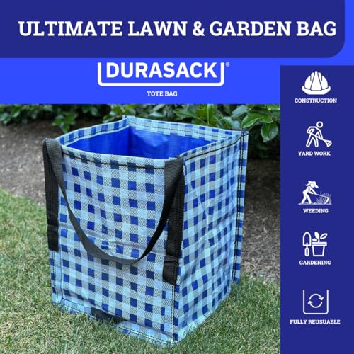 DURASACK Heavy Duty Storage Tote Bag 22-Gallon, Gingham Blue | Rugged Woven Polypropylene Moving Bag, Reusable Self-Standing Design, Holds up to 500 Pounds - color: Gingham Blue, size: Single