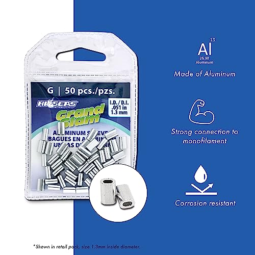 HI-SEAS Grand Slam Aluminum Fishing Line Crimp Sleeves - Bulk 500 Pieces, Durable and Strong Crimps for Monofilament 40lb Test up to 600lb Test for Saltwater Fishing Leaders - style: 500 Pc/0.8 Mm