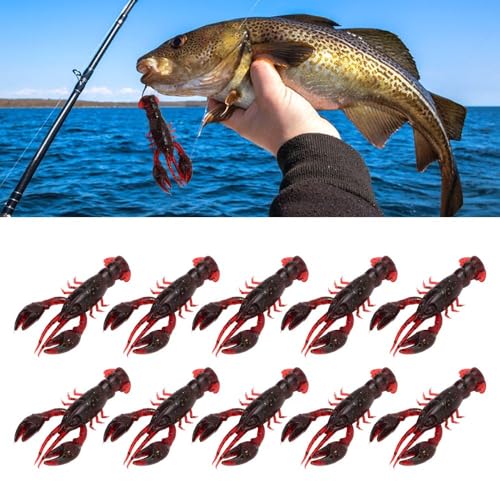 20PCS Soft PVC Fishing Lures 2.2 Inch – Lifelike Crawfish Bait with Artificial Lobster Claw Design, Jig Head Compatible for Bass & Trout Fishing - color: Red