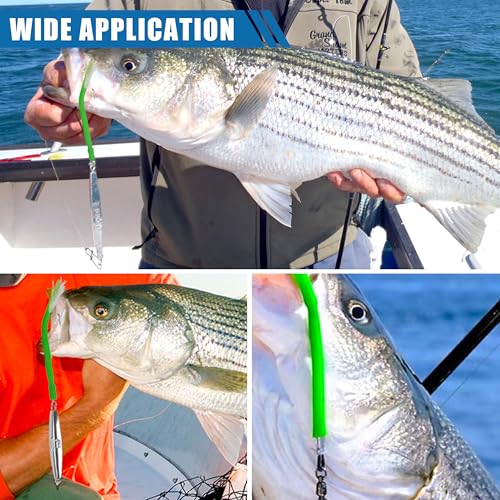 Diamond Jig Saltwater Fishing Lures Casting Jigging Spoon with Tube Tail Stainless Steel Hooks Trolling Lures Striped Bass Metal Jig for Deep Sea Surf Fishing Bottom Dragging Sinking - color: Green, size: 3 oz