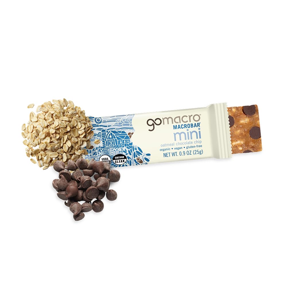 GoMacro MacroBar Mini Organic Vegan Snack Bars - Oatmeal Chocolate Chip (0.90 Ounce Bars, 24 Count)