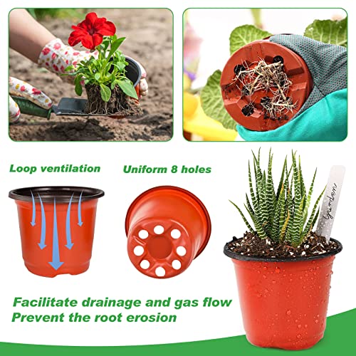 TDHDIKE 4" Small Plastic Plant Nursery Pot/Pots (100pcs) Seedlings Flower Plant Container Seed Starting Pots , Come with 100pcs Plant Labels