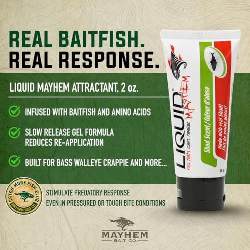 Liquid Mayhem Shad Fish Attractant Gel 60 ml / 2 oz · 60 Uses – Real Anchovy Bait & Aminos | UV-Enhanced Long-Lasting Gel – All Lure Types - size: 2-Pack