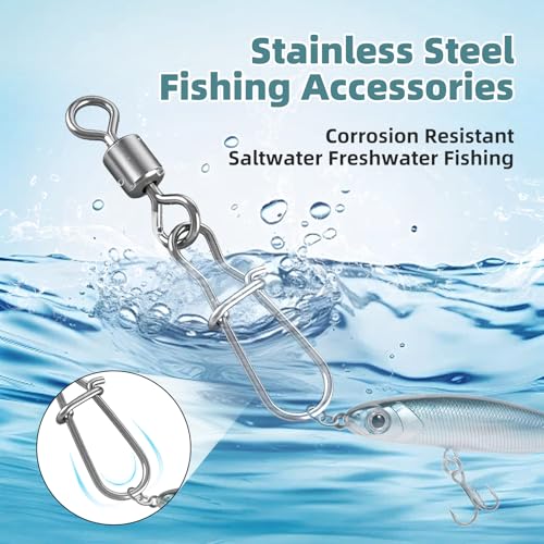 70 Pcs Snap Swivels Kit, 7 Sizes, Use Separately | Brass barrel swivel, Stainless snap, Quick connect to Lures or Baits, Each size individually packed, for Fresh & Saltwater
