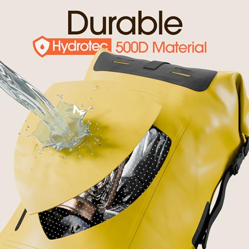 Earth Pak Waterproof Backpack - Heavy Duty Hiking Backpack - Roll-Top Closure Bag - Cushioned Dry Bag Waterproof Phone Case - color: Yellow, size: 35L