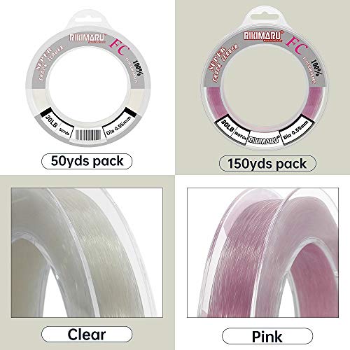 Rikimaru FC 100% Fluorocarbon Pure Shock Resistant, Sinks Faster Than Mono, Leader Material, 2LB-150LB - color: Clear, size: 50Yards-25LB